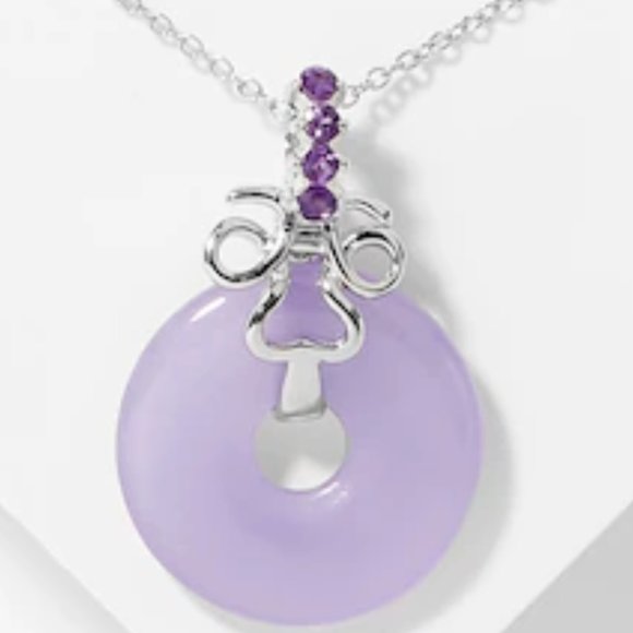 💜 Sterling Silver Lavender Jade Amethyst Earrings and Pendant Necklace Set 925 - Picture 2 of 15